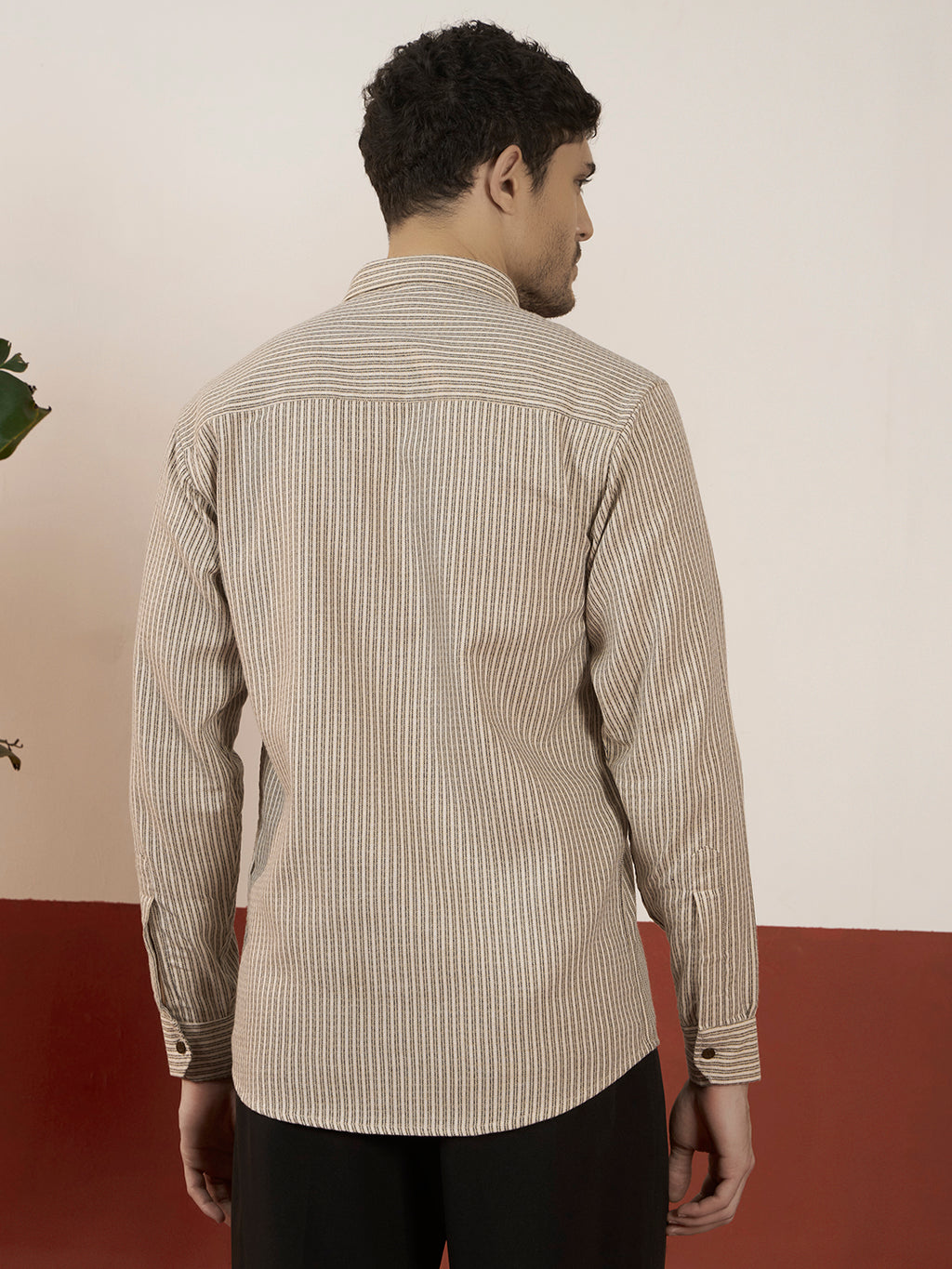 REBELAW Premium Beige Stripe Cotton Regular Fit Shirt