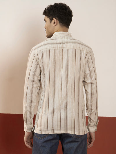 REBELAW Natural Stripe Wrinkle-Effect Cotton Blend Shirt