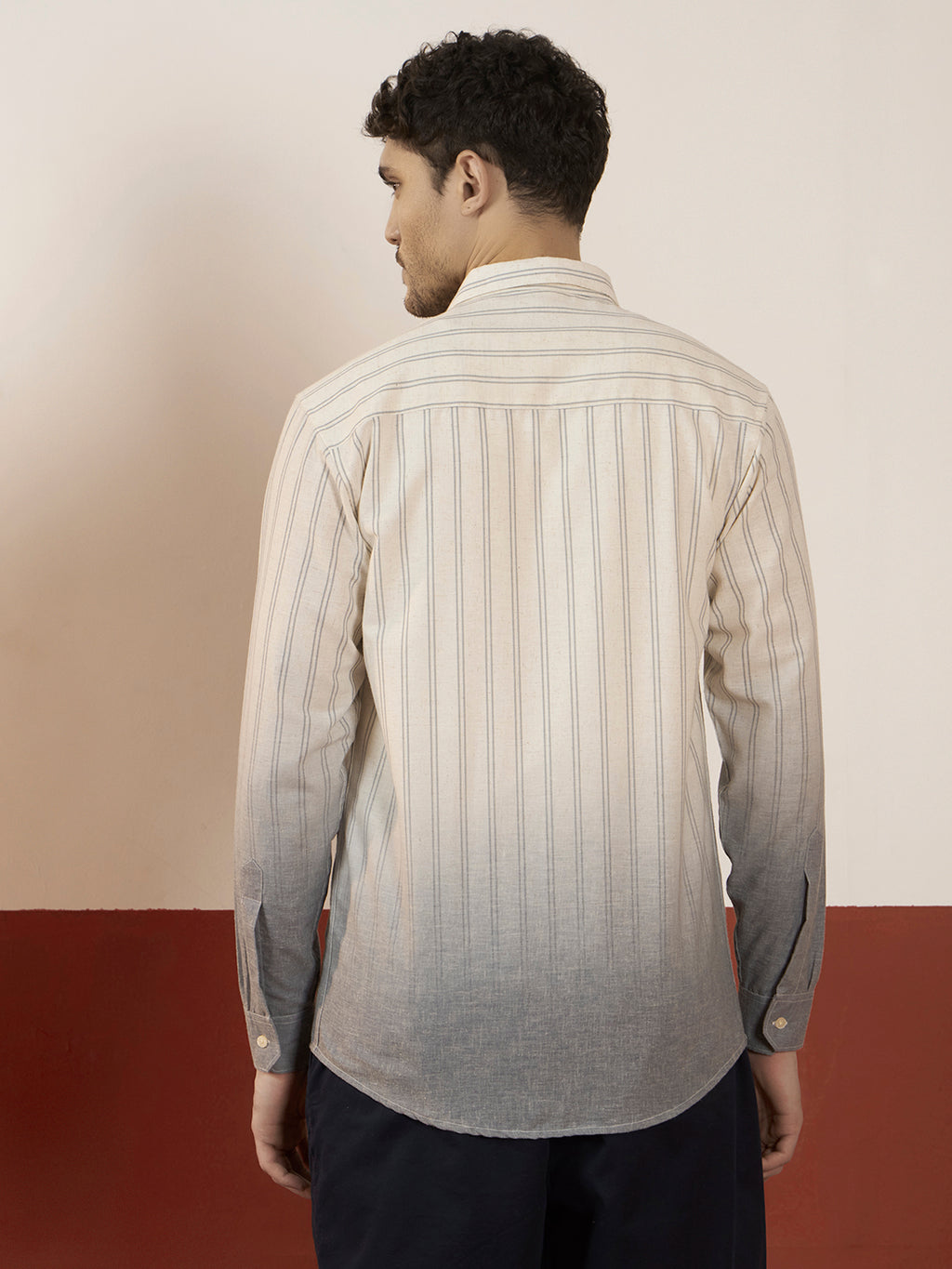 REBELAW Ivory Stripe Cotton Linen Regular Fit Shirt