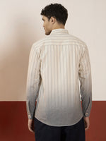 REBELAW Ivory Stripe Cotton Linen Regular Fit Shirt