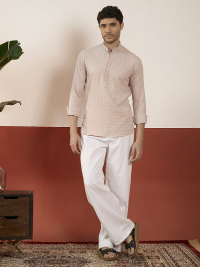 Textured Pink Short Kurta