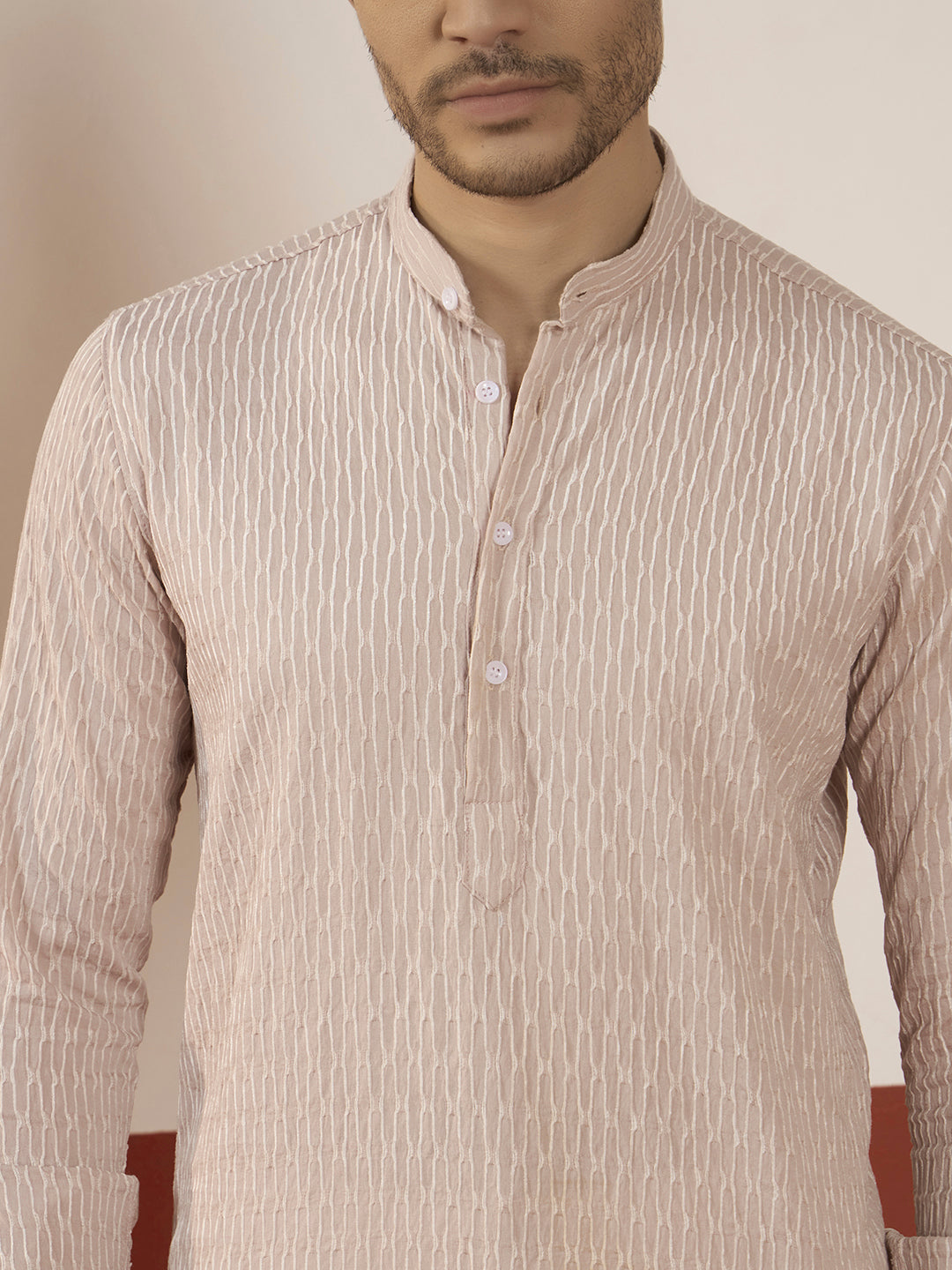 Textured Pink Short Kurta