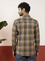 Men’s Full Sleeve Checkered Linen-Feel Cotton Shirt – Regular Fit