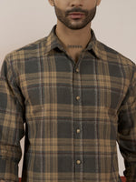 Men’s Full Sleeve Checkered Linen-Feel Cotton Shirt – Regular Fit