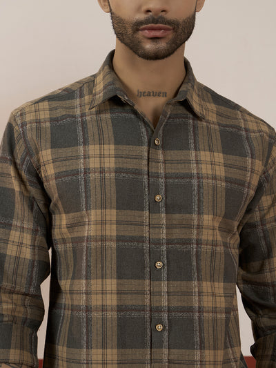 Men’s Full Sleeve Checkered Linen-Feel Cotton Shirt – Regular Fit