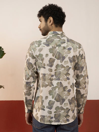 REBELAW Leaf Drift Linen Regular Fit Shirt
