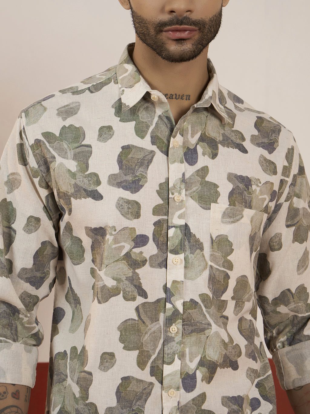 REBELAW Leaf Drift Linen Regular Fit Shirt