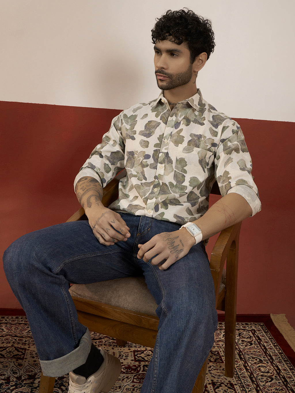 REBELAW Leaf Drift Linen Regular Fit Shirt