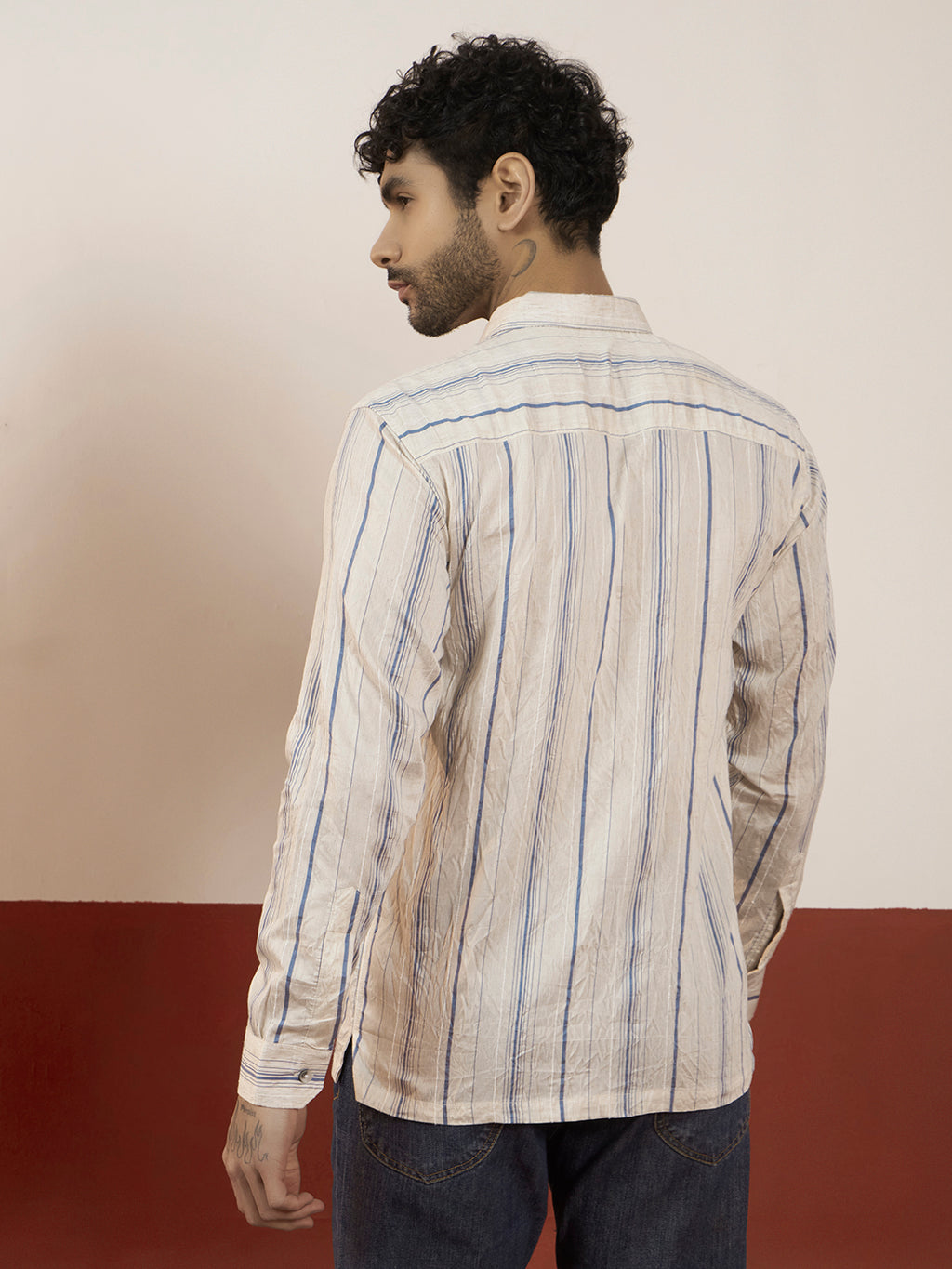 Men’s Regular Fit Polycotton Shirt with Blue Stripe