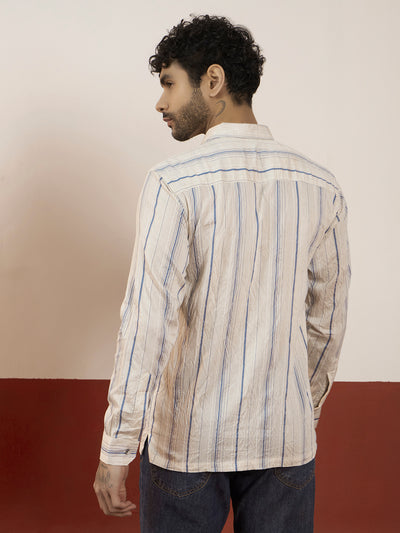 Men’s Regular Fit Polycotton Shirt with Blue Stripe