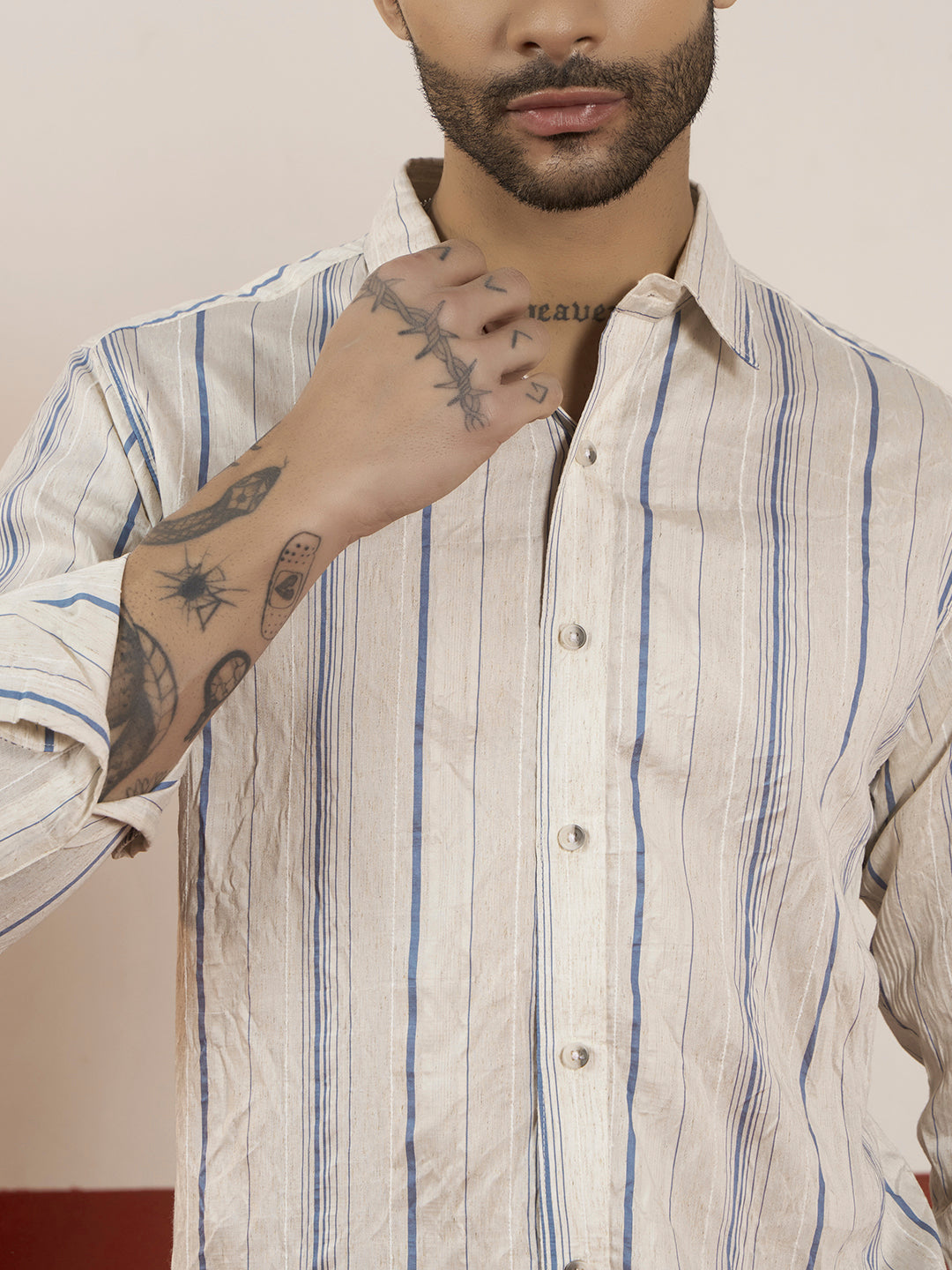 Men’s Regular Fit Polycotton Shirt with Blue Stripe