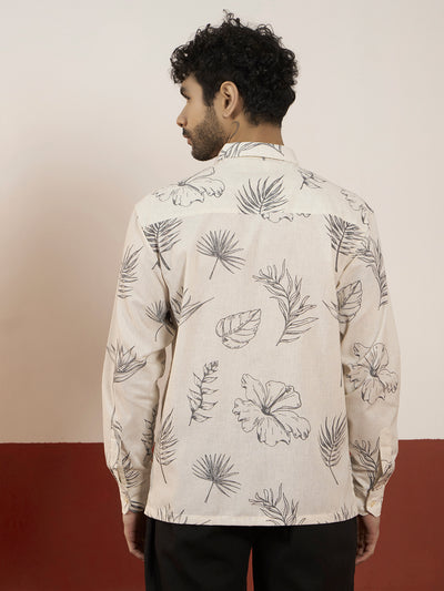 Ivory Breeze Cotton Linen Printed Shirt