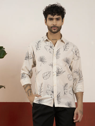 Ivory Breeze Cotton Linen Printed Shirt