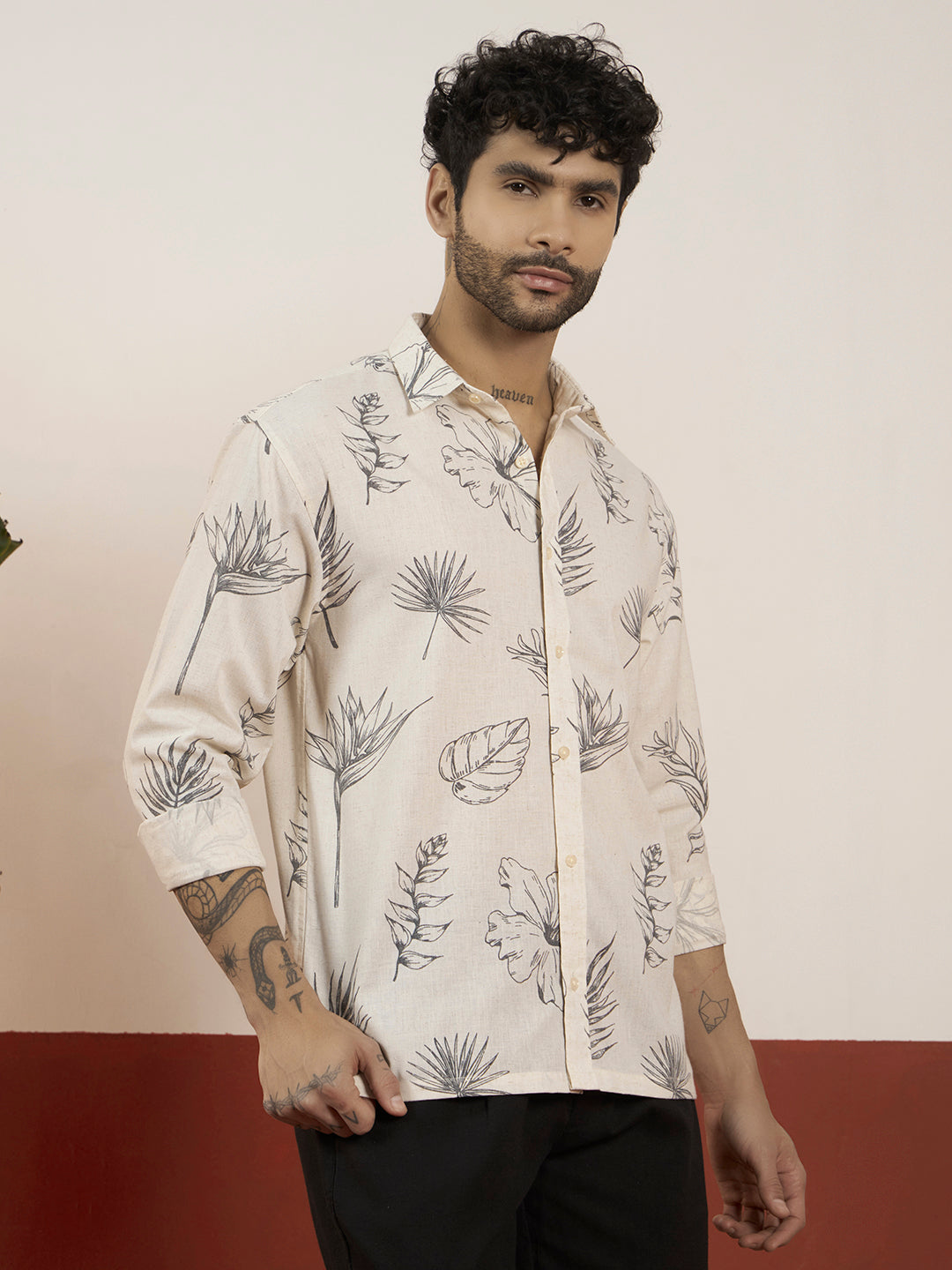 Ivory Breeze Cotton Linen Printed Shirt