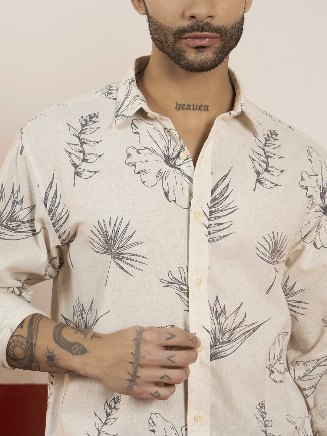 Ivory Breeze Cotton Linen Printed Shirt