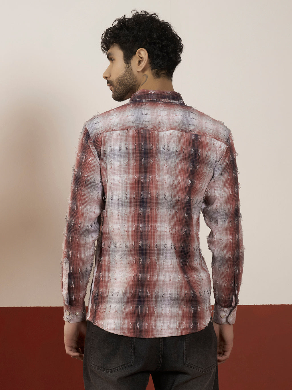 REBELAW Textured Check Cotton Regular Fit Shirt