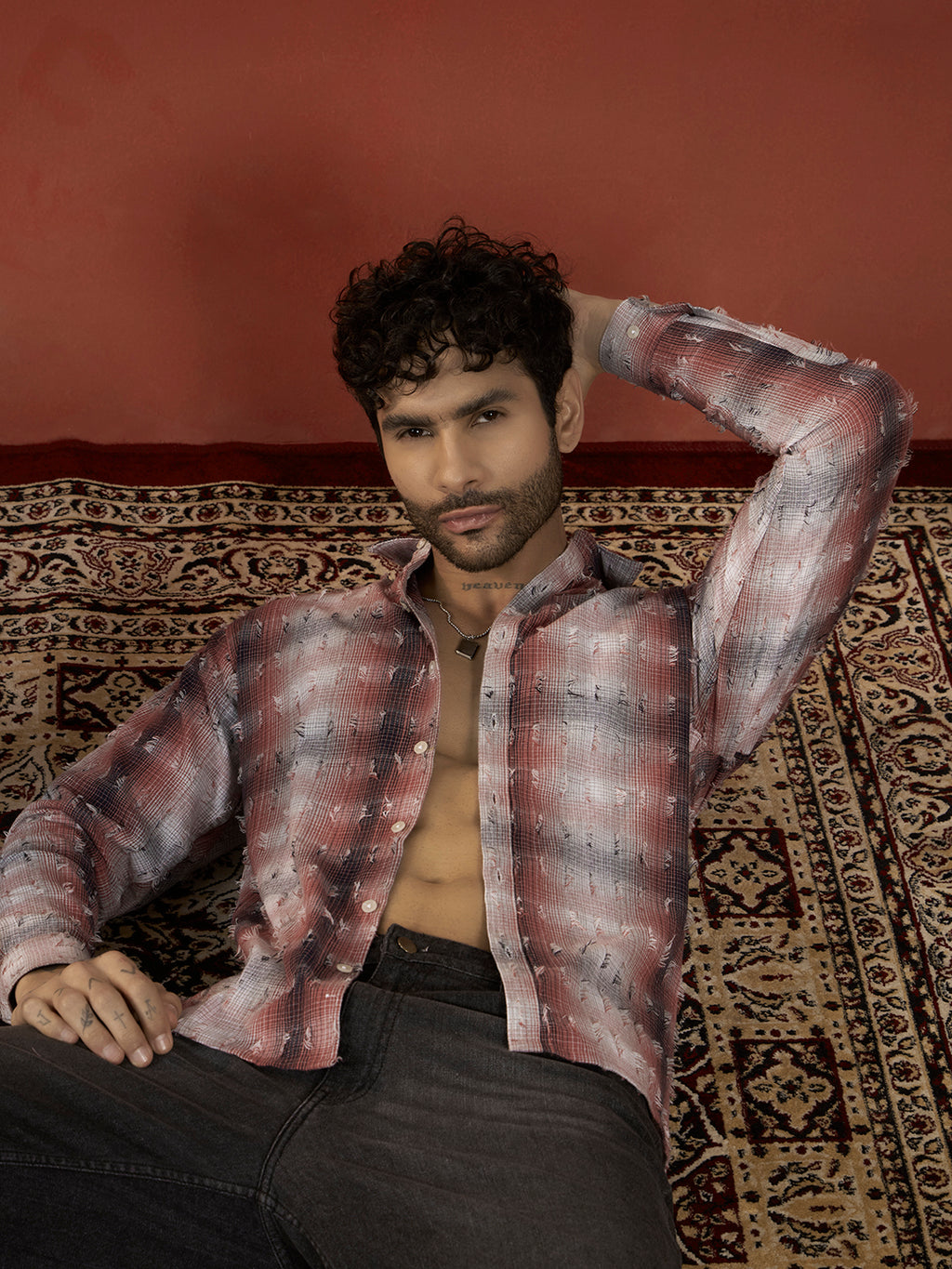 REBELAW Textured Check Cotton Regular Fit Shirt