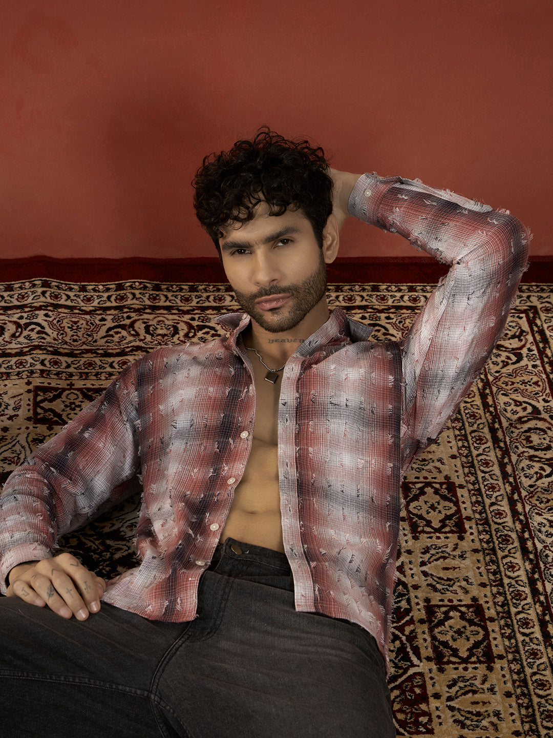 REBELAW Textured Check Cotton Regular Fit Shirt