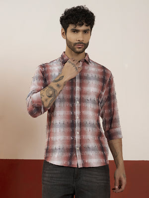 REBELAW Textured Check Cotton Regular Fit Shirt
