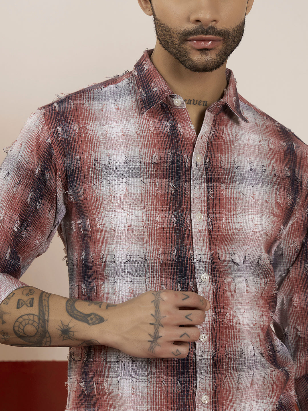 REBELAW Textured Check Cotton Regular Fit Shirt