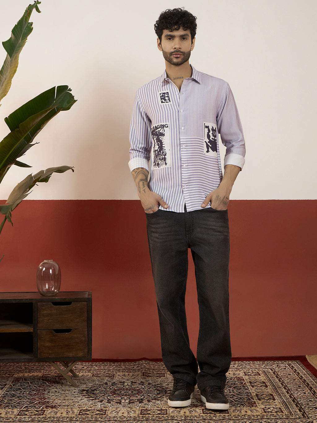 REBELAW Modern Stripe Print Shirt – Regular Fit