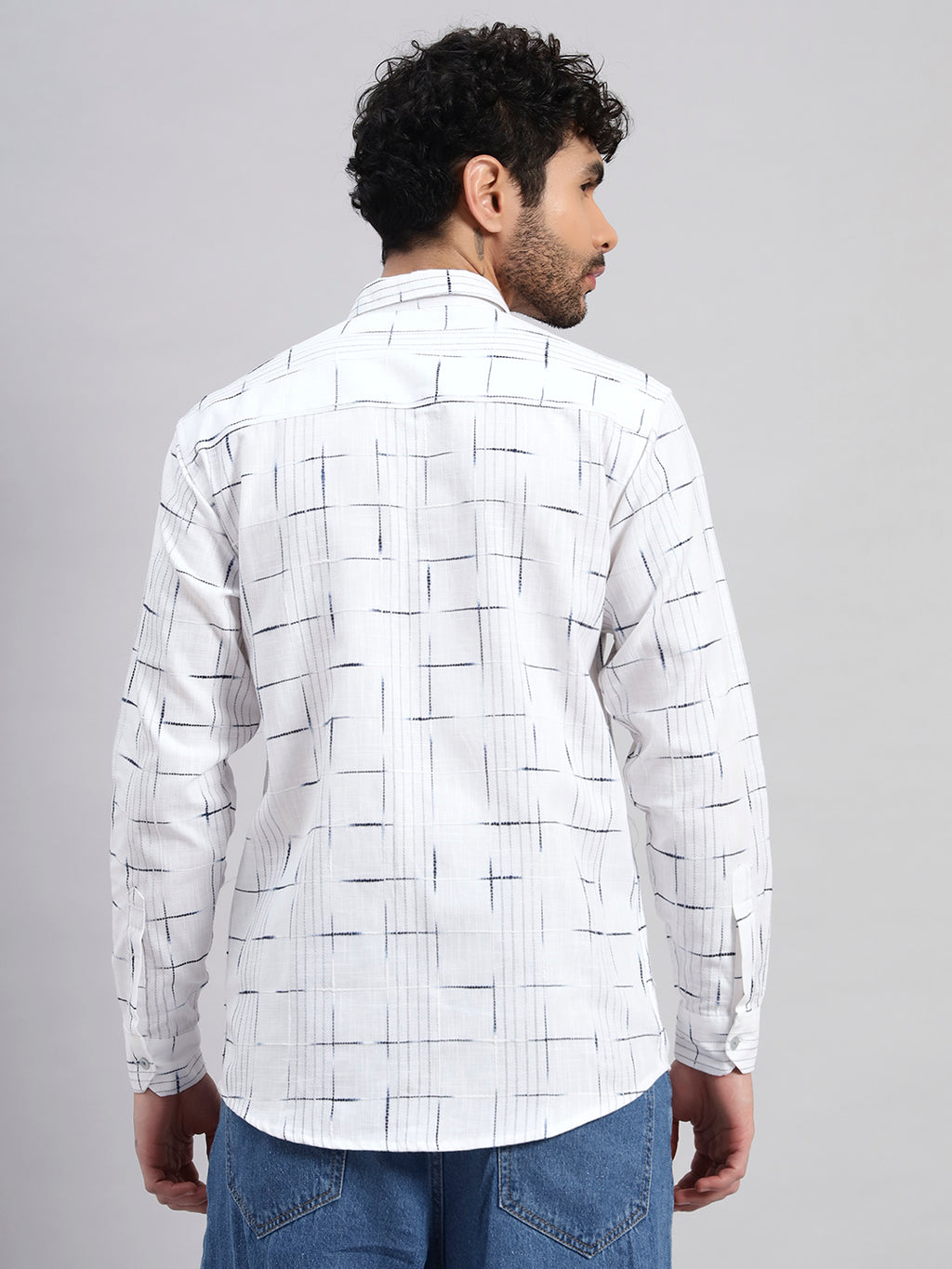 REBELAW Linear Grid Cotton Regular Fit Shirt