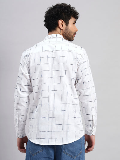 White Linear Grid Cotton Regular Fit Shirt