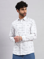 White Linear Grid Cotton Regular Fit Shirt