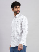 White Linear Grid Cotton Regular Fit Shirt