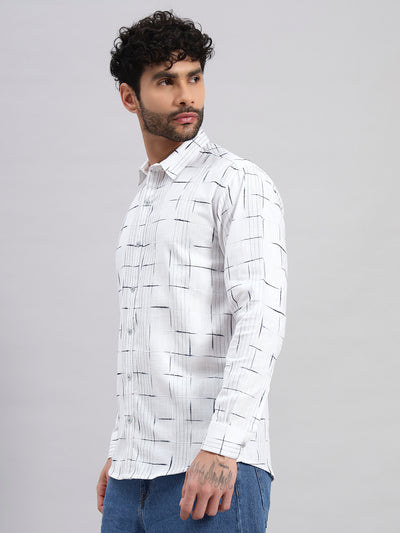 White Linear Grid Cotton Regular Fit Shirt
