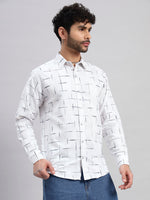 White Linear Grid Cotton Regular Fit Shirt