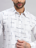 White Linear Grid Cotton Regular Fit Shirt
