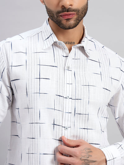 White Linear Grid Cotton Regular Fit Shirt