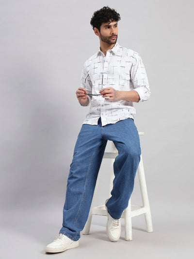 White Linear Grid Cotton Regular Fit Shirt