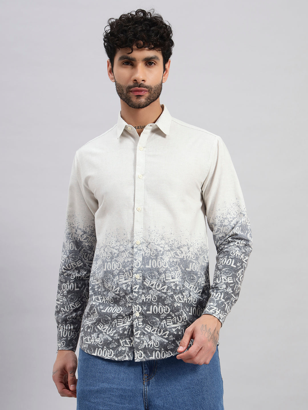 Men’s Cotton Linen Ombre Pattern Full Sleeve Shirt – Regular Fit