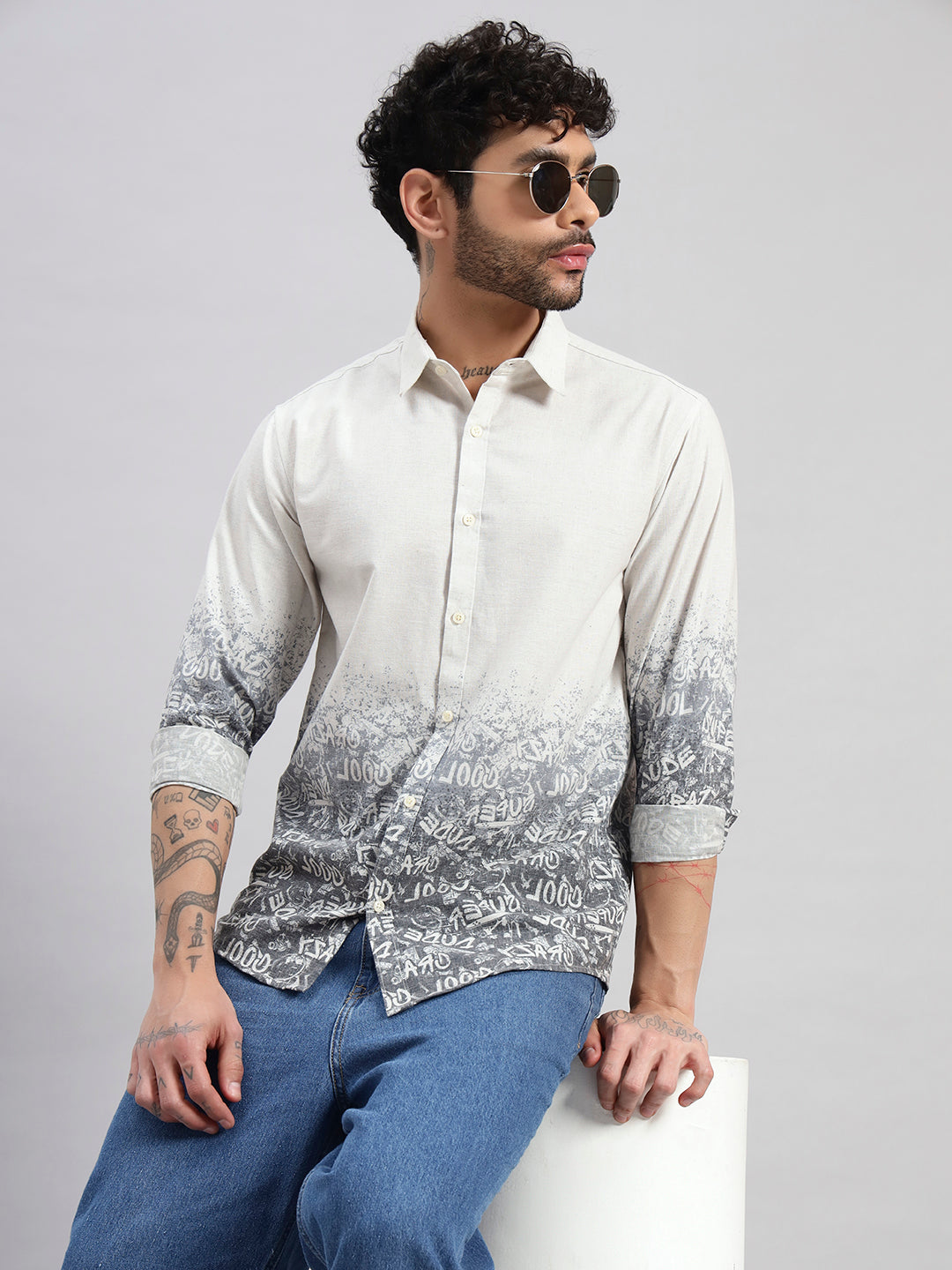 Men’s Cotton Linen Ombre Pattern Full Sleeve Shirt – Regular Fit