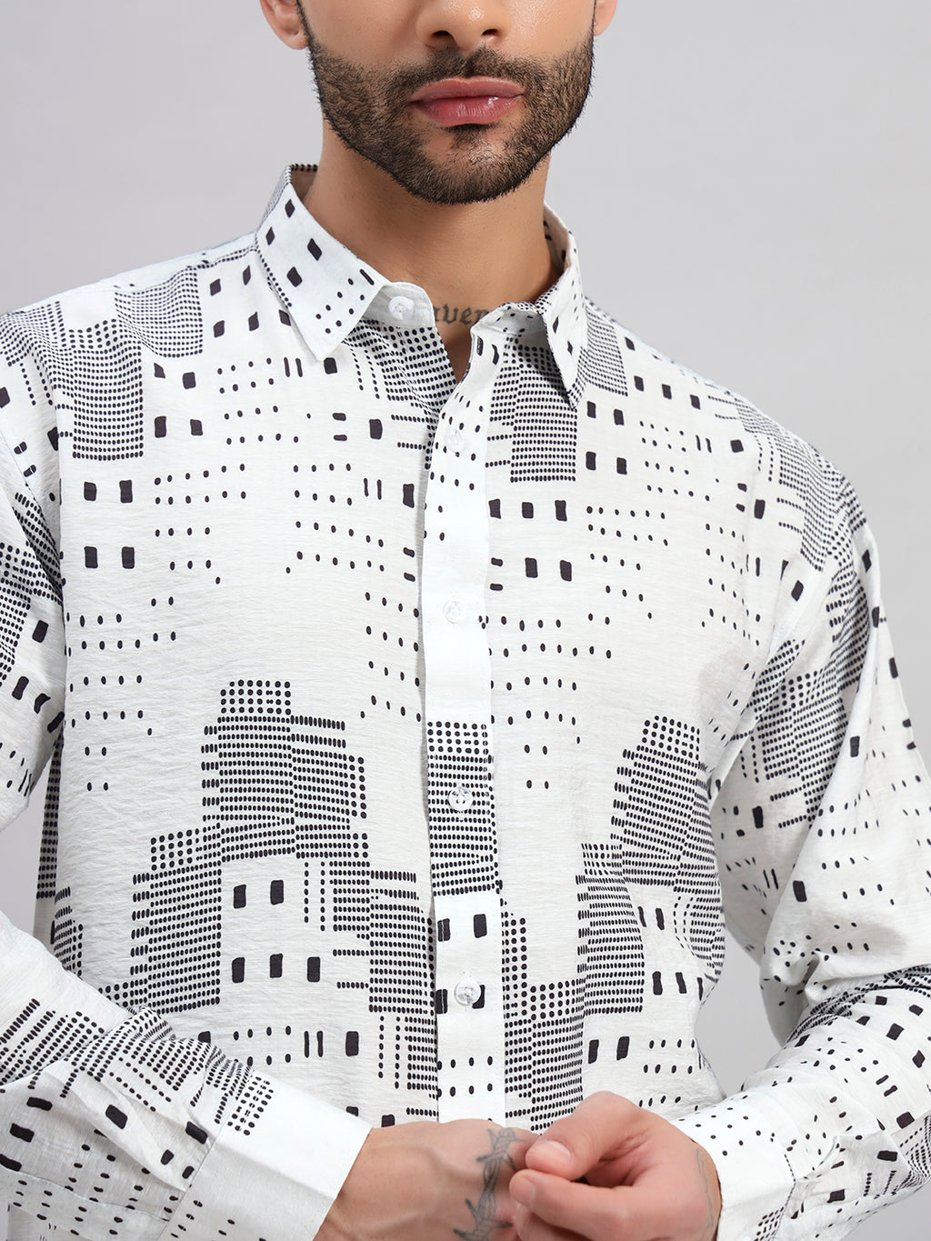REBELAW Urban Grid Print Wrinkle-Free Cotton Blend Shirt