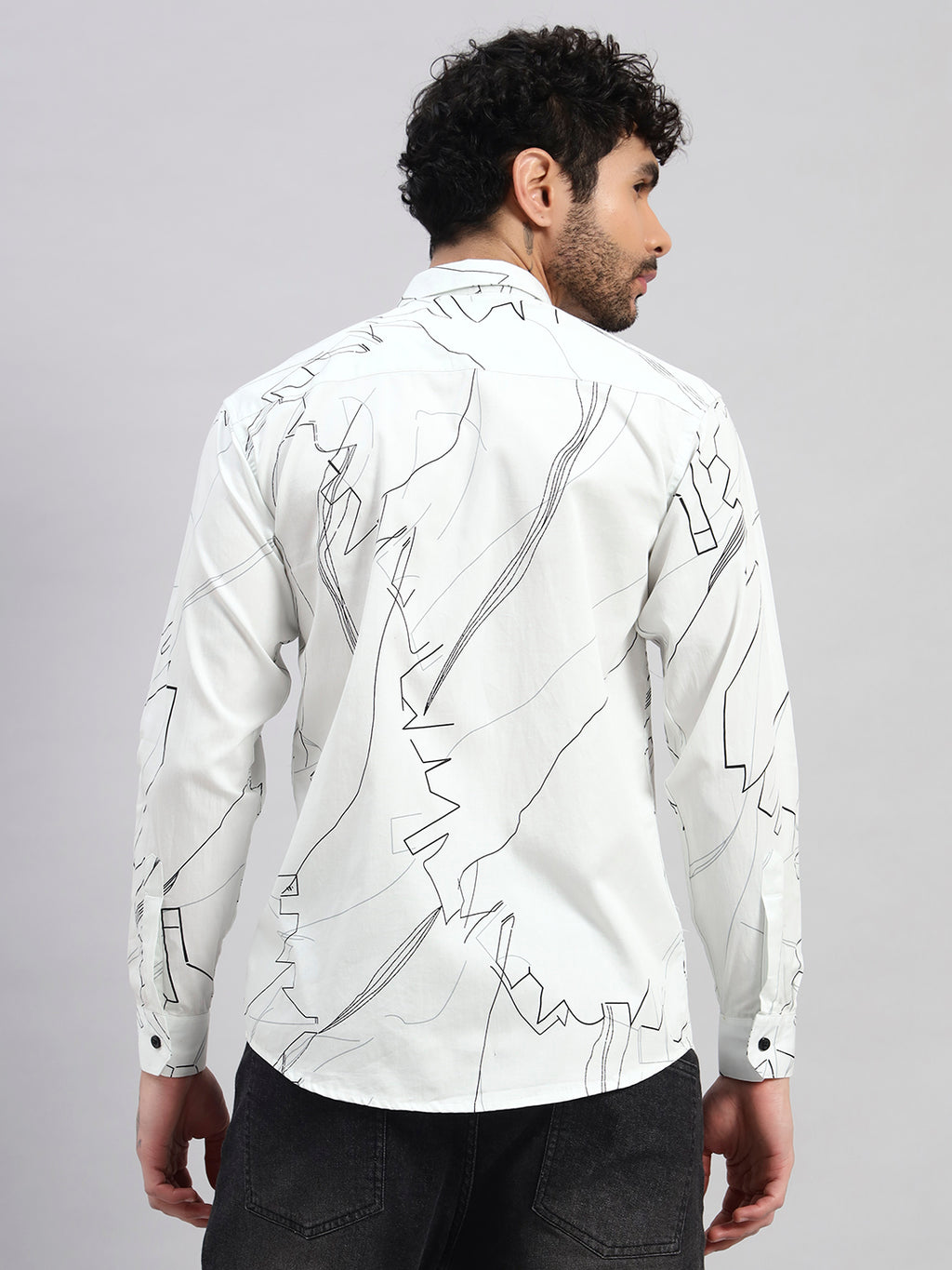 REBELAW Men’s Satin Cotton Printed Shirt | Modern Abstract Design | Regular Fit