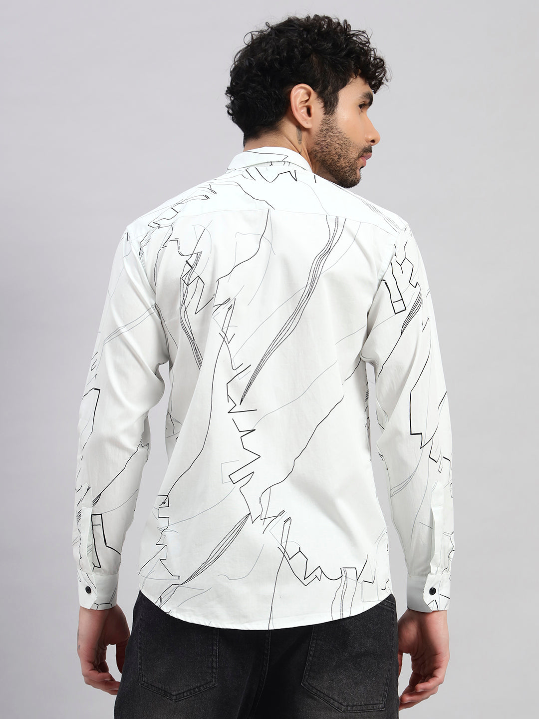 REBELAW Men’s Satin Cotton Printed Shirt | Modern Abstract Design | Regular Fit