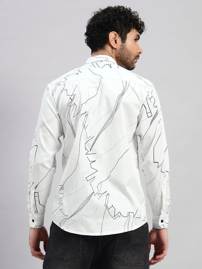 REBELAW Men’s Satin Cotton Printed Shirt | Modern Abstract Design | Regular Fit