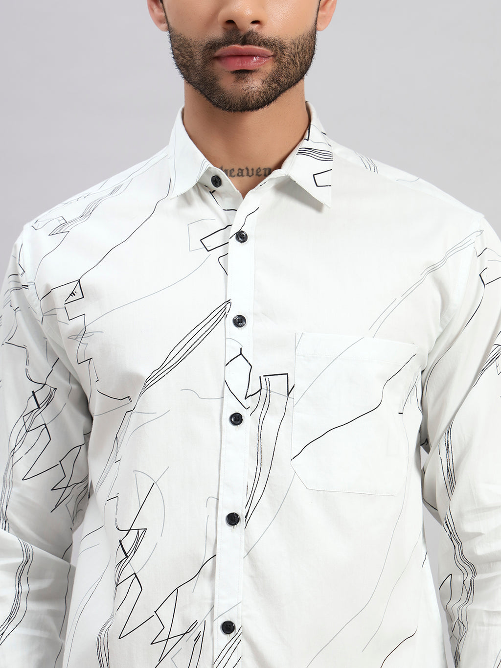 REBELAW Men’s Satin Cotton Printed Shirt | Modern Abstract Design | Regular Fit