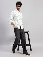 REBELAW Men’s Satin Cotton Printed Shirt | Modern Abstract Design | Regular Fit