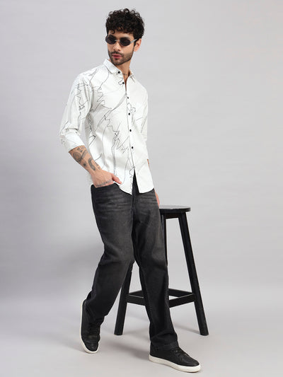 REBELAW Men’s Satin Cotton Printed Shirt | Modern Abstract Design | Regular Fit