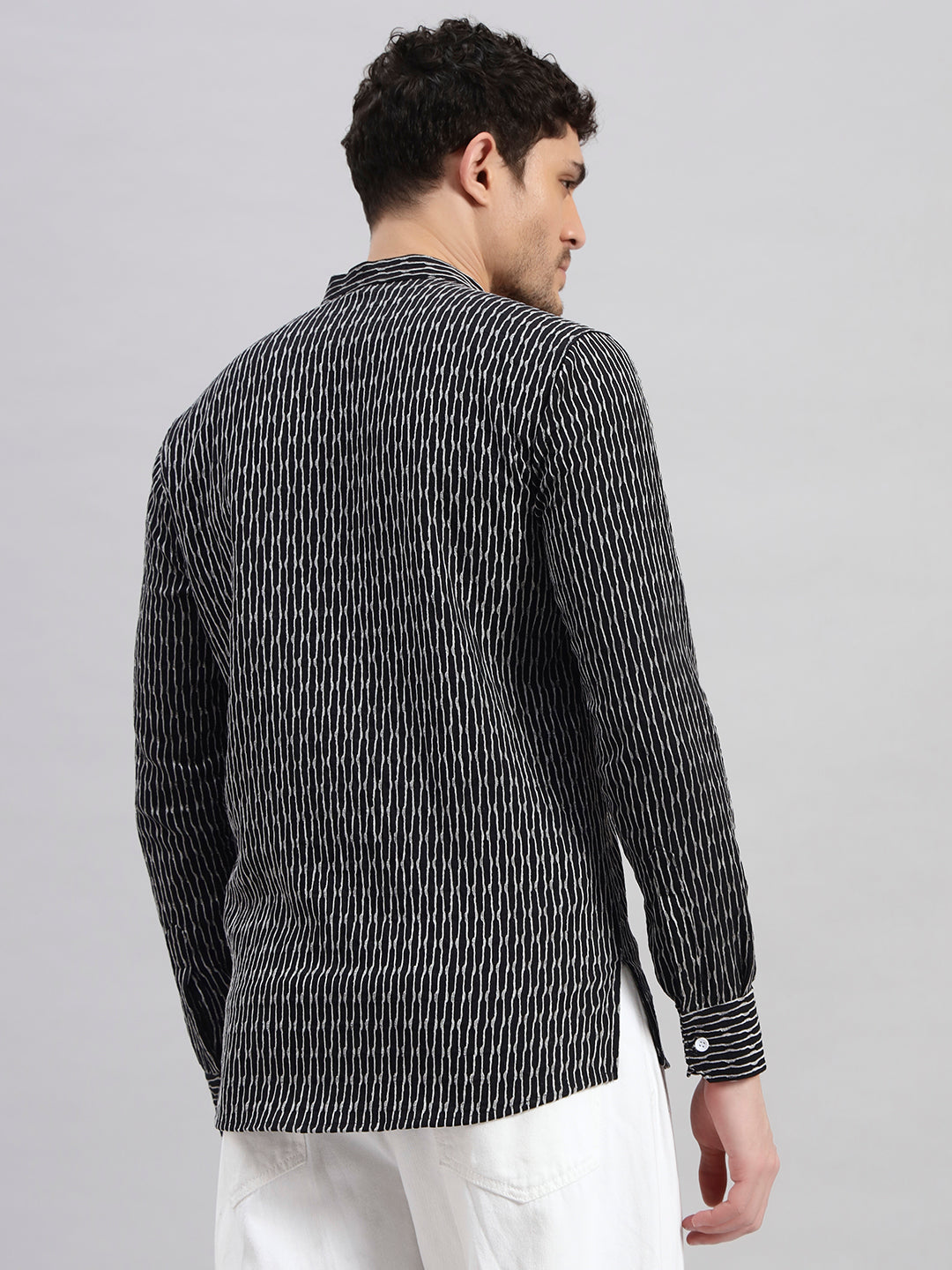 Textured Black Short Kurta