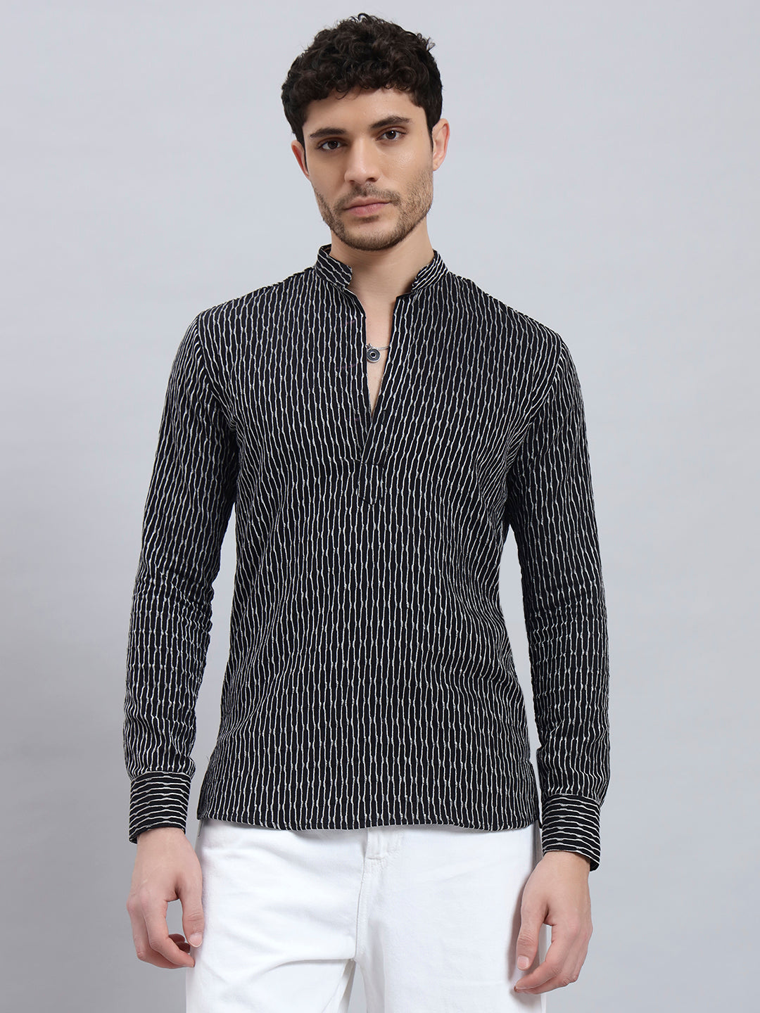 Textured Black Short Kurta