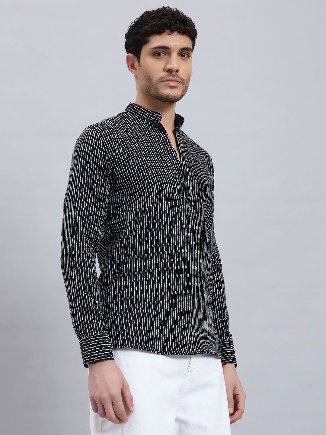 Textured Black Short Kurta