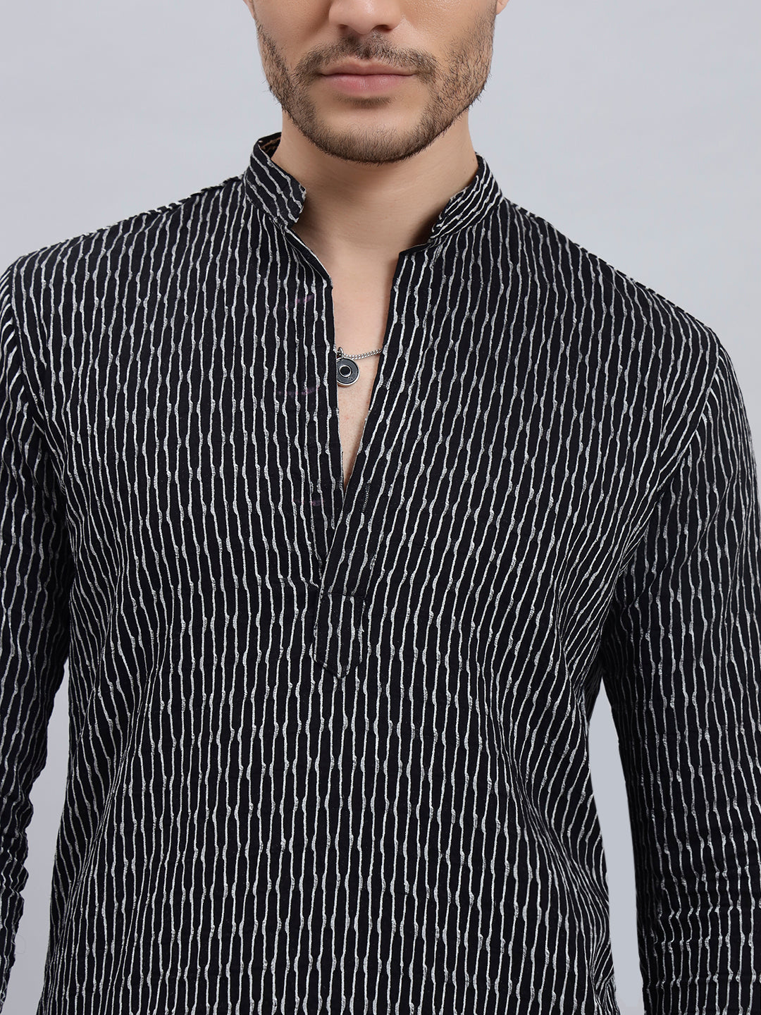 Textured Black Short Kurta