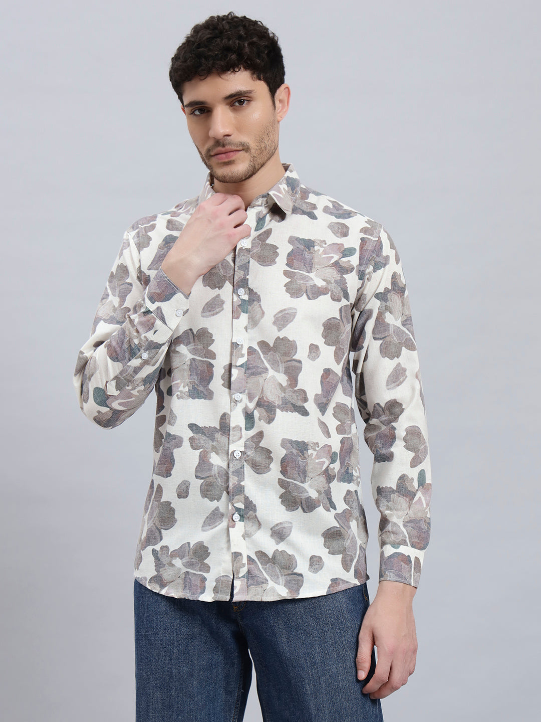 REBELAW Soft Bloom Cotton Linen Floral Shirt