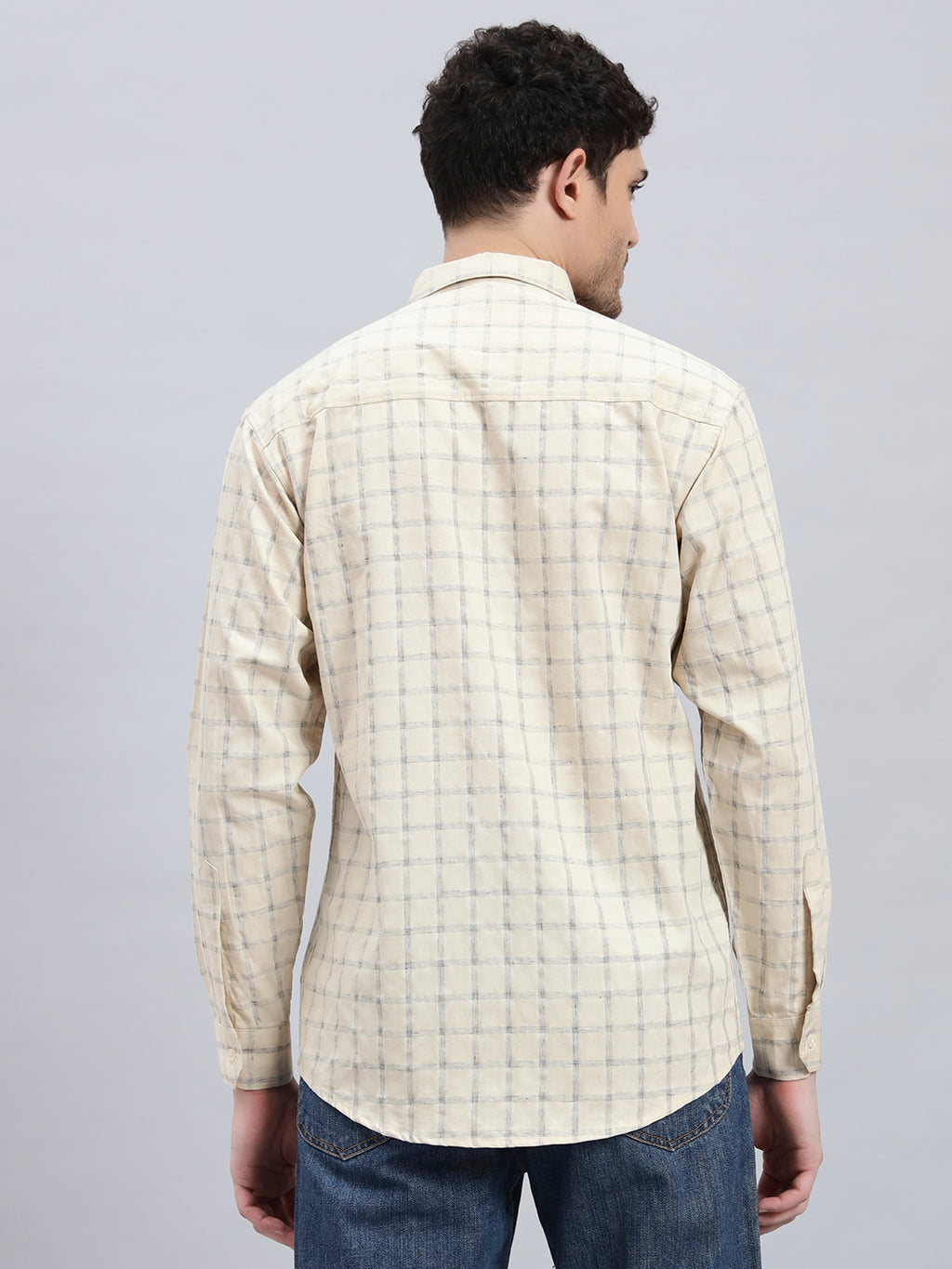 Men's Beige Checked Shirt