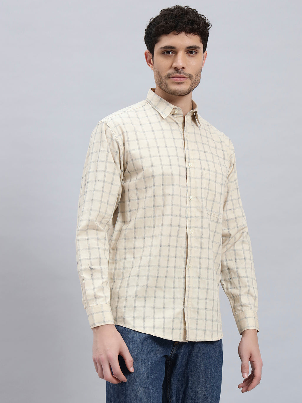 Men's Beige Checked Shirt
